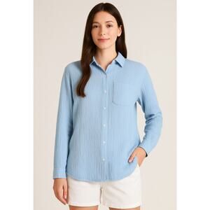 Quince Women’s 100% Organic Cotton Gauze Long Sleeve Shirt XL Ocean Breeze